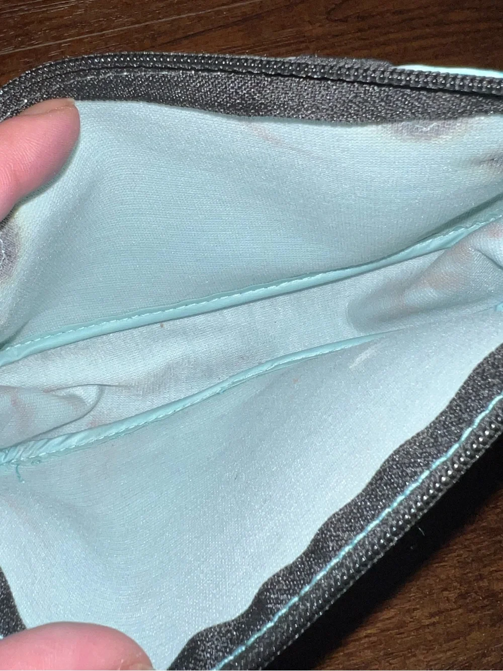 Lancome Turquoise Faux Snake Skin Makeup Cosmetic Bag Pouch Black Trim Y2K